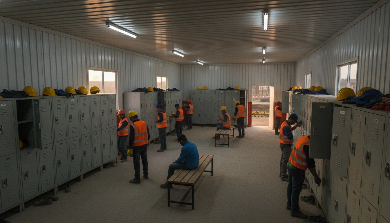 Vestiários provisórios em canteiro de obras: ...