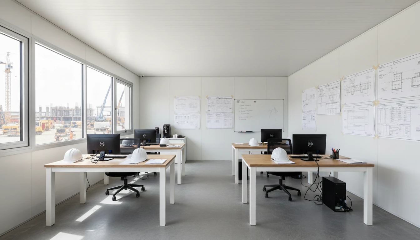 Escritório administrativo em canteiro de obras: ...